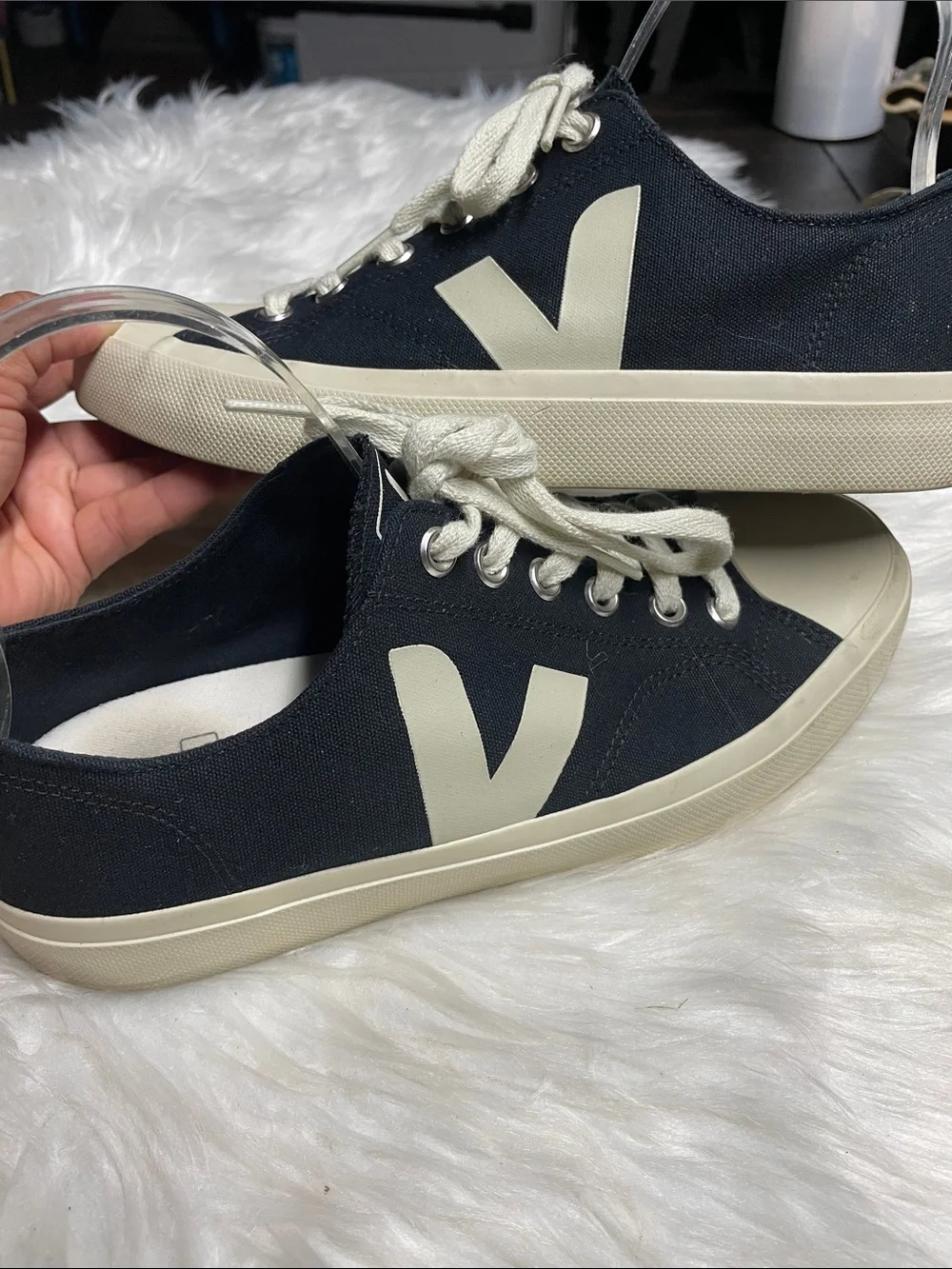 Veja Black Canvas V-10 Style Sneakers with White Accents